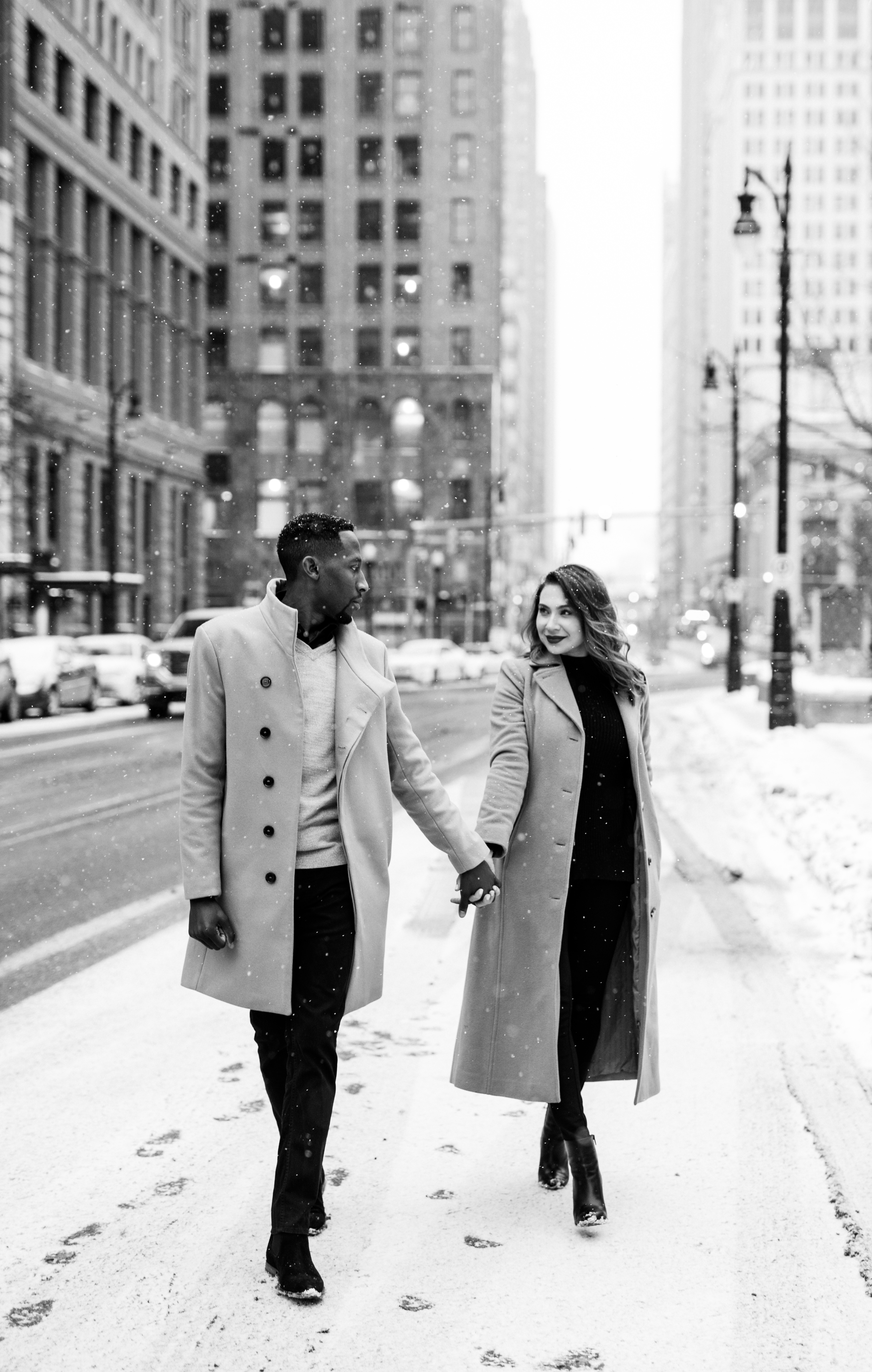 Brandi & Johnathon | Winter Engagement Session in Downtown Detroit ...